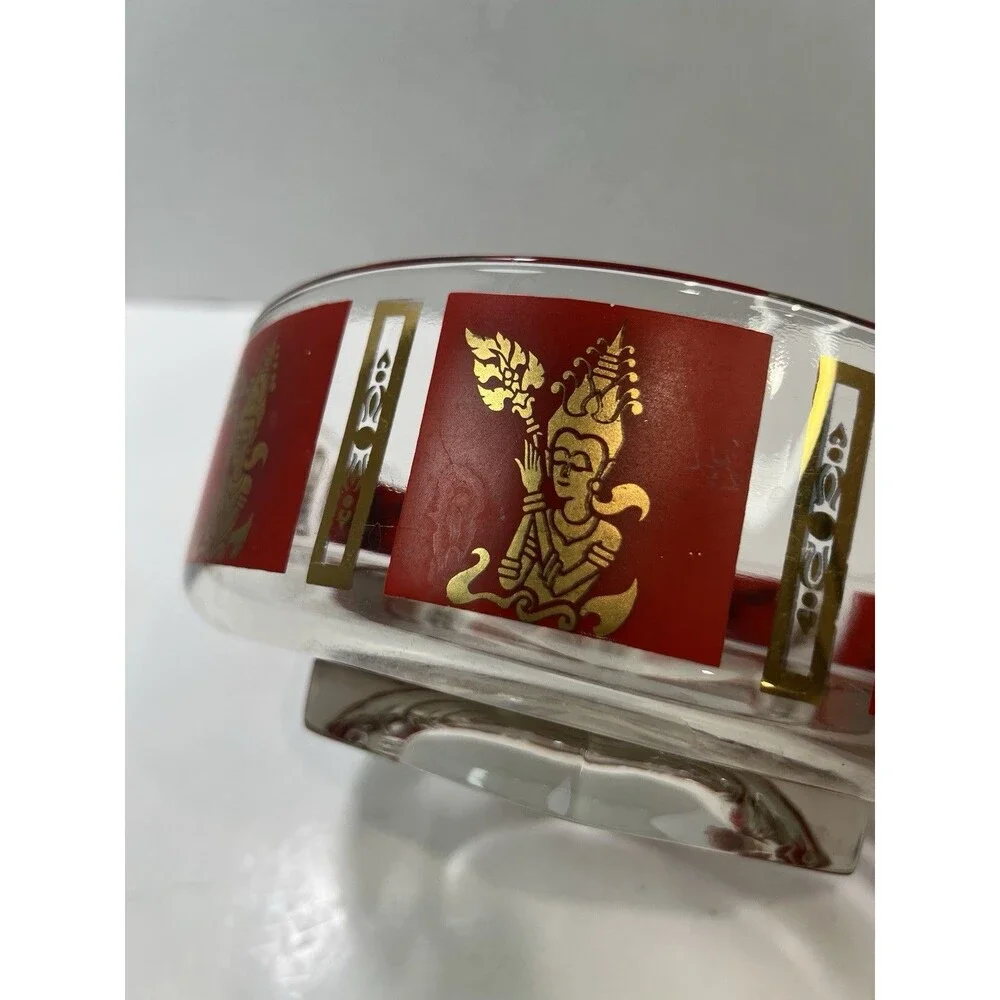 Vintage MCM Red Gold Thai Goddess Salad Serving Mixing Master Chip Bowl 22k